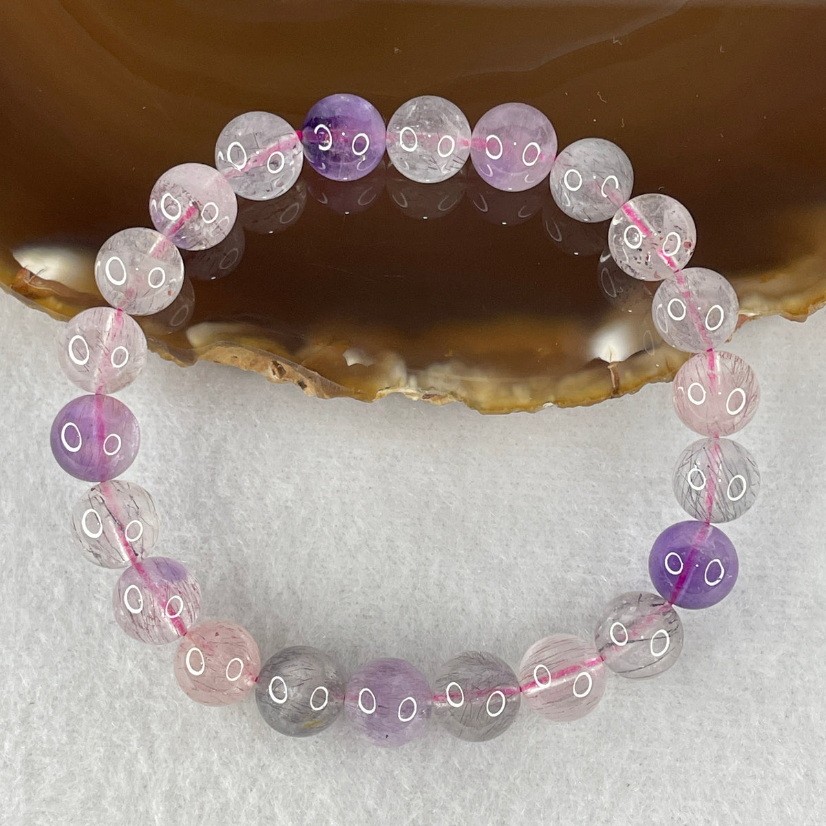 Certified Above-Average Grade Natural Super 7 Crystal Beads Bracelet | High-Density Multi-Bead Strand | Authentic Sacred Seven Multi-Mineral Inclusions Quartz Spiritual Catalyst & Auric Shield Bracelet (20.40g | 16cm Length | 8.8mm | 22 Beads)