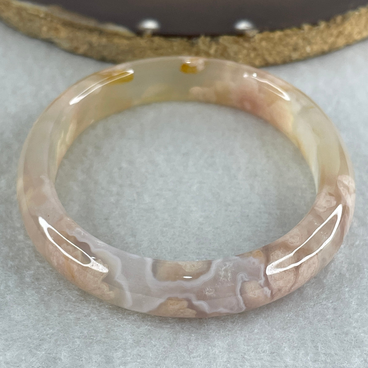 Natural Pink Flower Agate Oval Bangle Set 82.68g Inner Diameter 55.7mm 10.3 by 6.8mm (Very Very Slight External Rough) - Huangs Jadeite and Jewelry Pte Ltd