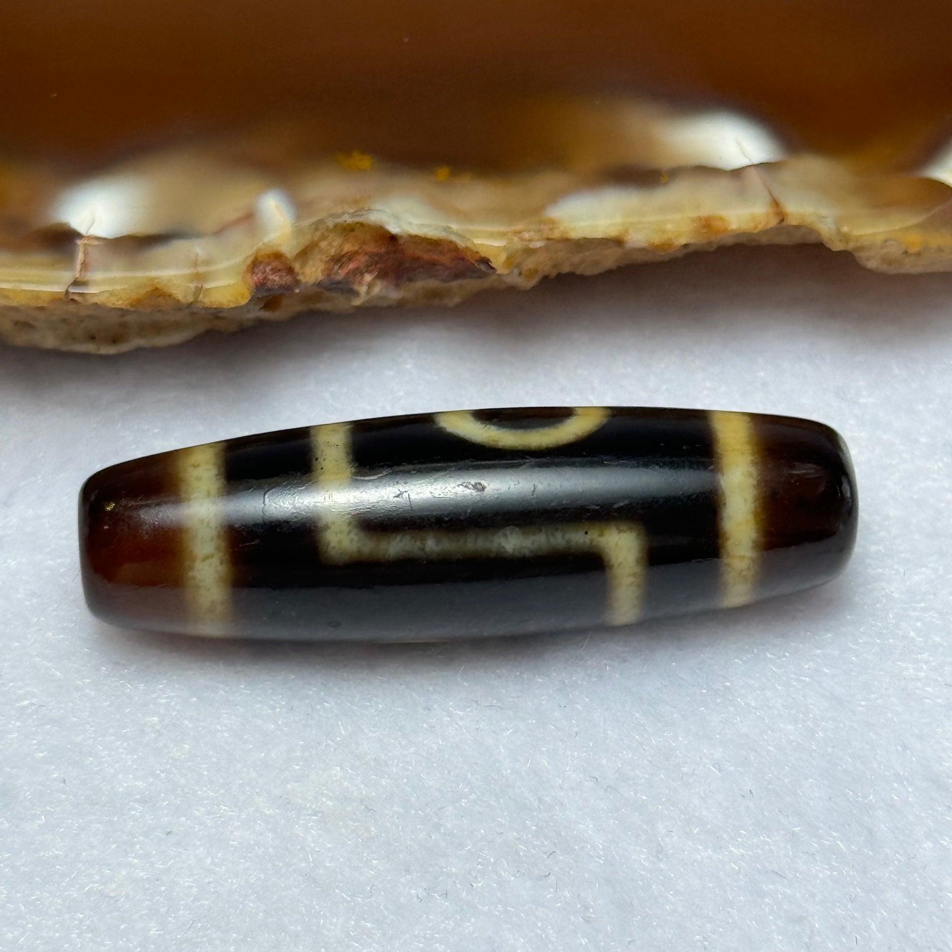 Natural Powerful Tibetan Old Oily Agate 2 Eyes Dzi Bead Heavenly Master (Tian Zhu) 二眼天诛 7.93g 38.8 by 11.5mm - Huangs Jadeite and Jewelry Pte Ltd