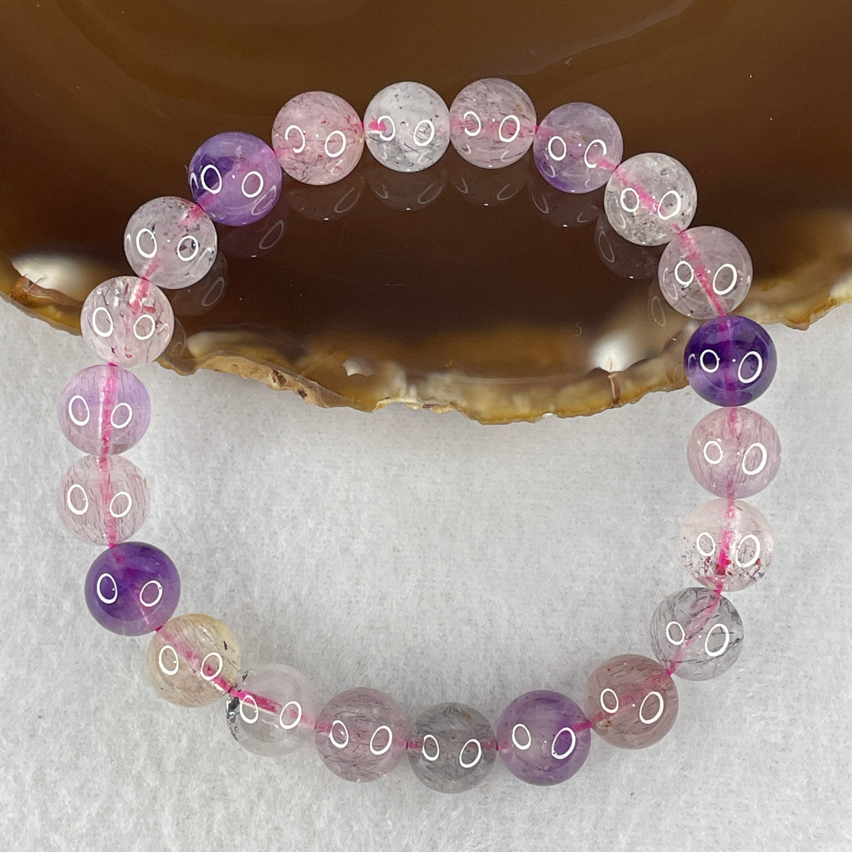 Certified Above-Average Grade Natural Super 7 Crystal Beads Bracelet | High-Density Multi-Bead Statement Strand | Authentic Sacred Seven Multi-Mineral Inclusions Quartz Spiritual Catalyst & Auric Shield Bracelet (23.86g | 17cm Length | 9.4mm | 22 Beads)