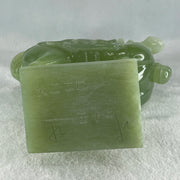 Natural Green Serpentine Horse with Wooden Stand Display 1640.4g 155.1 by 94.8 by 260.0mm - Huangs Jadeite and Jewelry Pte Ltd