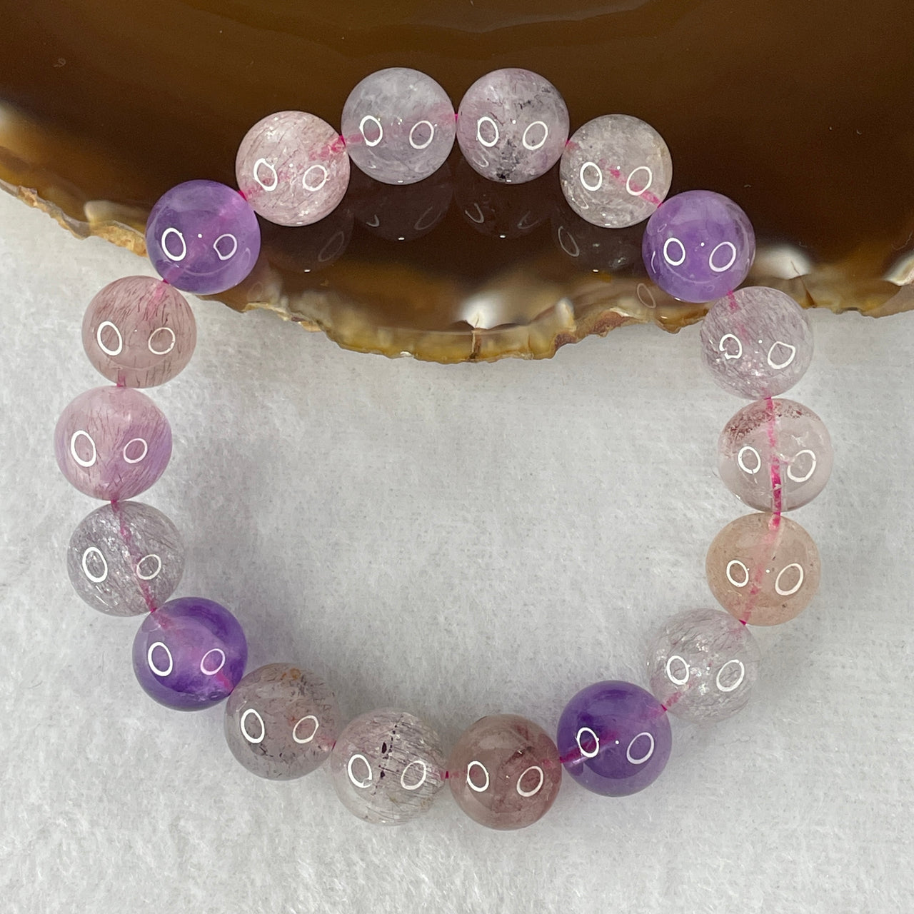 Certified Above-Average Grade Natural Super 7 Crystal Beads Bracelet | Bold High-Mass Statement Masterpiece | Authentic Sacred Seven Multi-Mineral Inclusions Quartz Spiritual Catalyst & Auric Shield Bracelet (39.13g | 17cm Length | 11.7mm | 18 Beads)