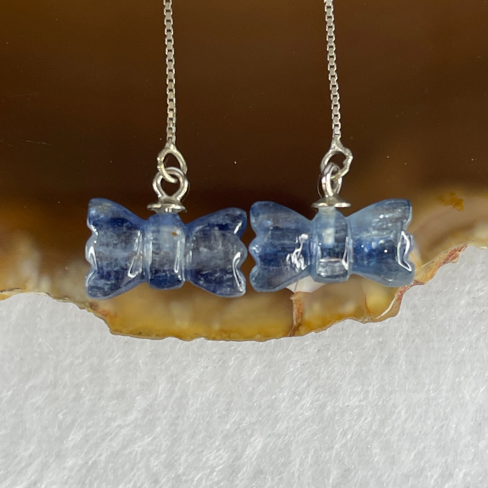 Good Grade Natural Blue Kyanite Candy Shape in S925 Sliver Earring 2.05g 12.9 by 7.0 by 3.8mm - Huangs Jadeite and Jewelry Pte Ltd