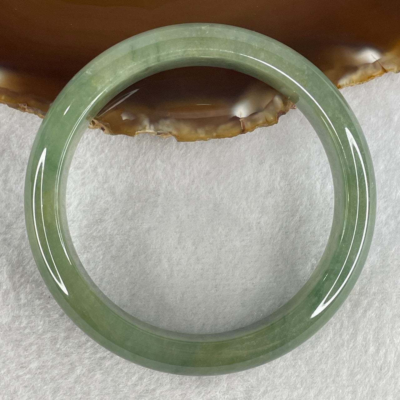 Certified Natural Type A Jelly Green with Brownish Jadeite Bangle 69.51g Internal Diameter 60.4mm 14.2 by 8.6mm (Close to Perfect)