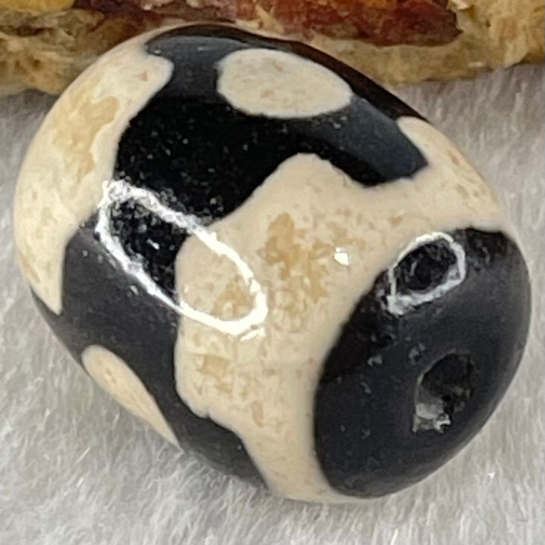 Natural Powerful Tibetan Old Oily Dark Brown With White Agate 3 Eyes Dzi Bead Heavenly Master (Tian Zhu) 三眼天诛 4.91g 17.6 by 13.7mm - Huangs Jadeite and Jewelry Pte Ltd