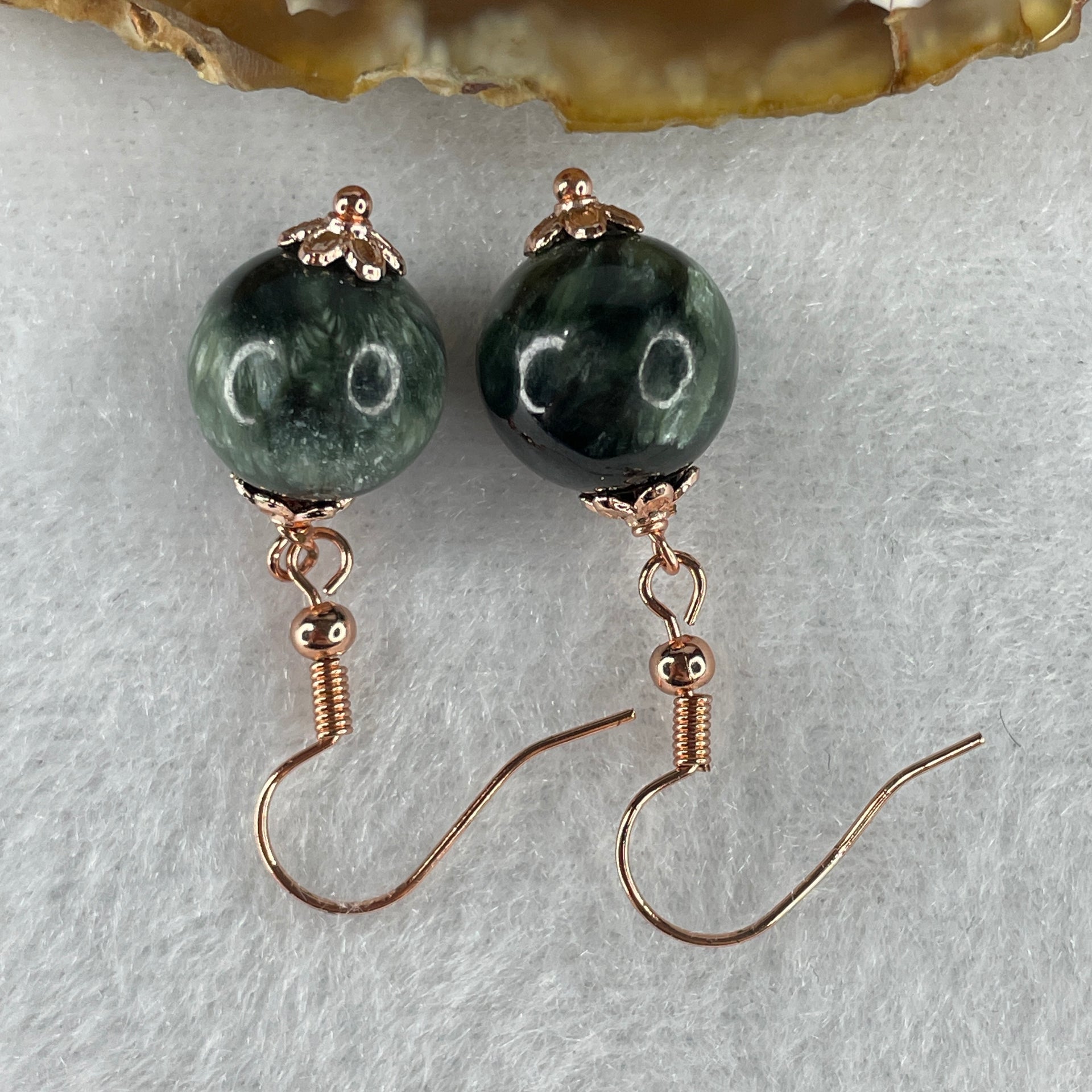 Natural Green Seraphinite Bead Earring 5.81g 12.0mm - Huangs Jadeite and Jewelry Pte Ltd