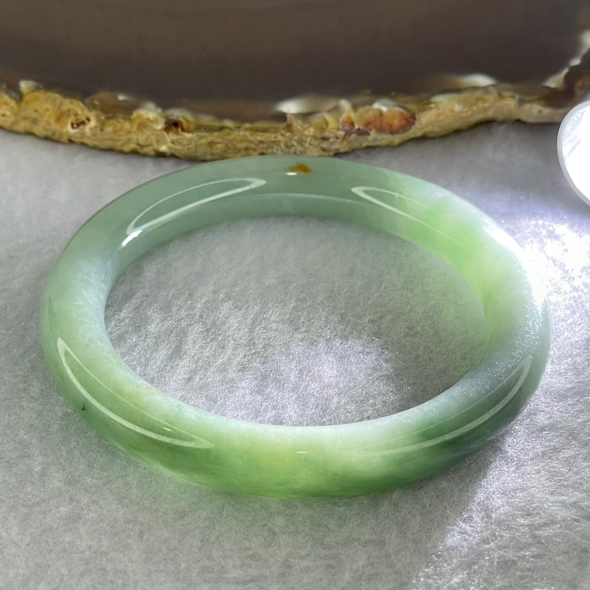 Type A Blueish Green Jadeite Bangle Internal Diameter 53.9mm 43.94g 9.3 by 9.3mm (Internal Lines) - Huangs Jadeite and Jewelry Pte Ltd