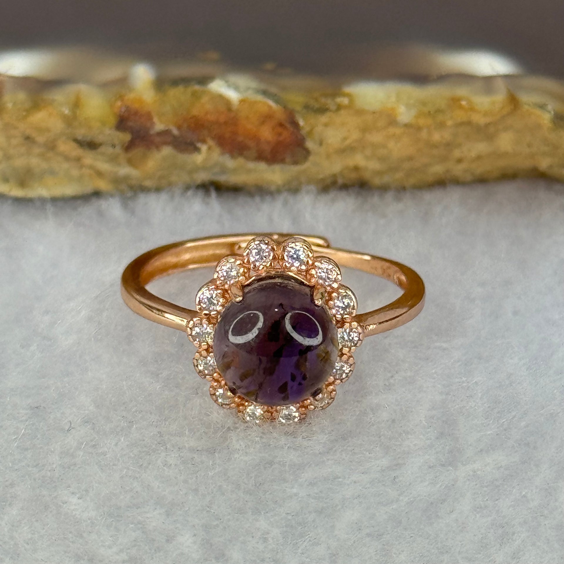 Good Grade Natural Auralite 23 in S925 Silver Rose Gold Color Ring (Adjustable Ring) 2.05g 8.1 by 4.8mm - Huangs Jadeite and Jewelry Pte Ltd