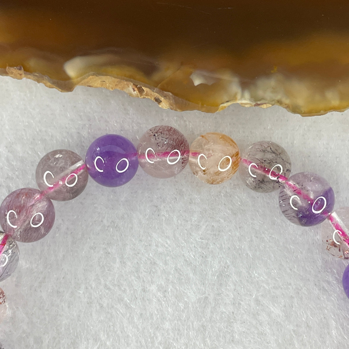 Certified Above Average Grade Natural Super 7 Crystal Beads Bracelet | 7.3mm Dainty Sacred 7-Mineral Synergy Power (13.28g | 15.5cm Wrist Sizing | 26 Beads)