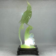 Natural Green Serpentine Phoenix on Tree with Wooden Stand Display 507.8g 114.0 by 265.0 by 84.0mm - Huangs Jadeite and Jewelry Pte Ltd