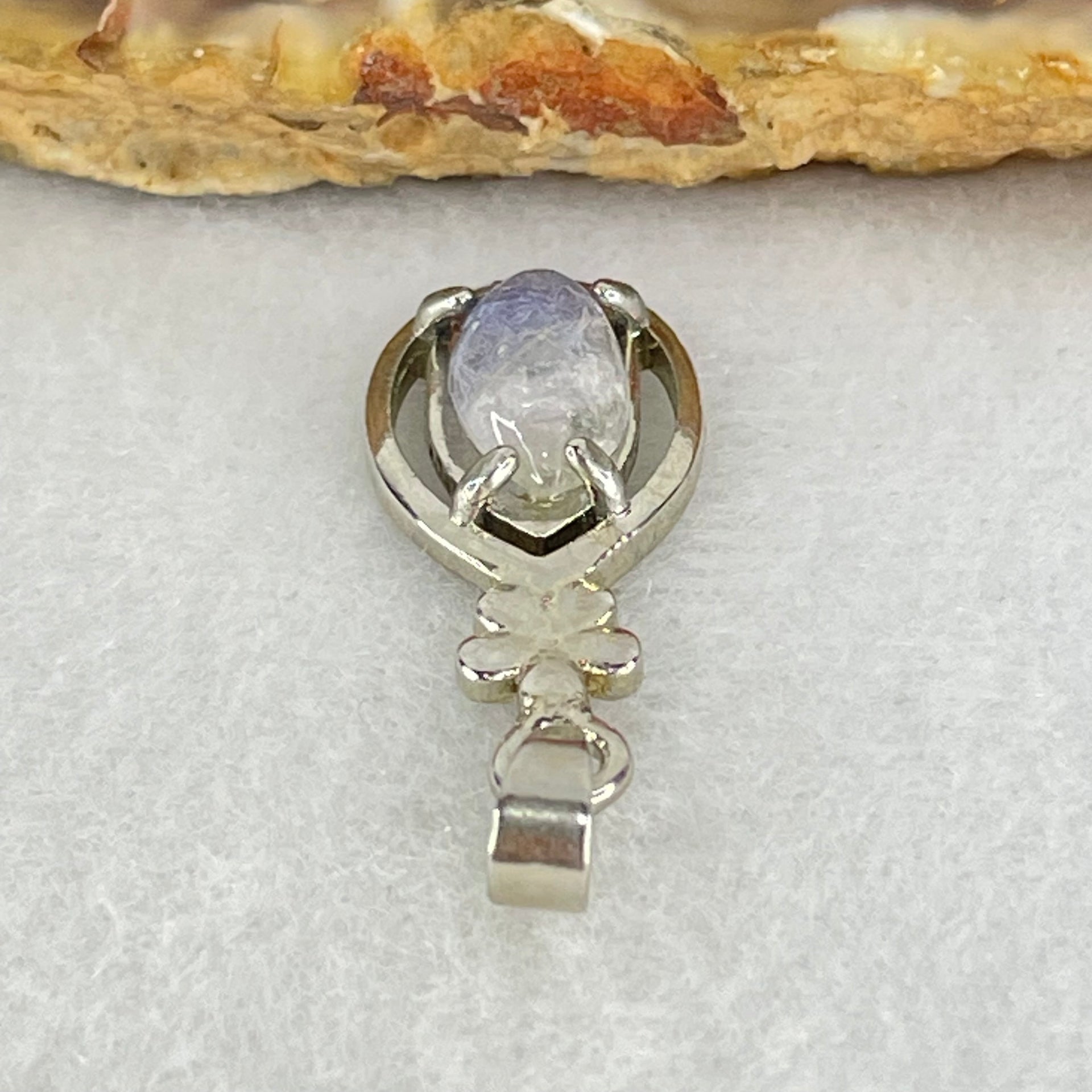 Good Grade Rare Natural Blue Dumortierite Rutilated Quartz in S925 Pendant 2.10g 11.6 by 6.0 by 3.5mm - Huangs Jadeite and Jewelry Pte Ltd