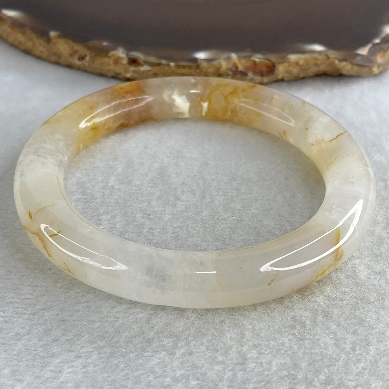 Natural White & Orange Ferruginous Quartz Bangle | 58.6mm "Hematoid" Crystalline Quartz | "Close to Perfect" Symmetrical Round Cross-Section Wrist Heirloom (52.62g 10.6x11.0mm)