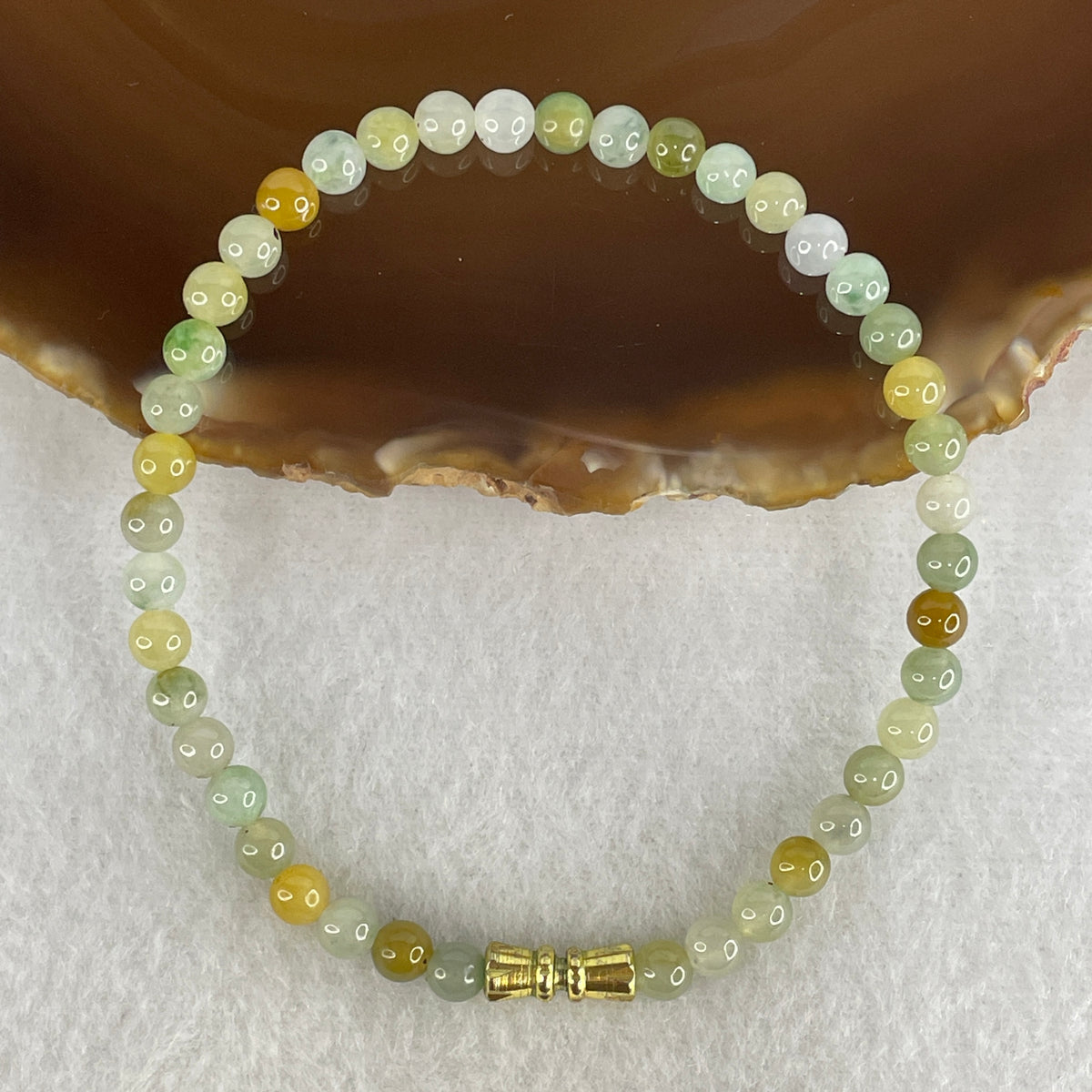 Natural Type A Semi-Icy Light Green, Brownish & Yellow Jadeite Beads Bracelet | (8.71g | 18cm | 4.8mm | 42 Beads | Heart, Root & Solar Plexus Chakra Synergy, Three-Star Prosperity "Fu Lu Shou" Catalyst & Feng Shui Wealth Anchor)