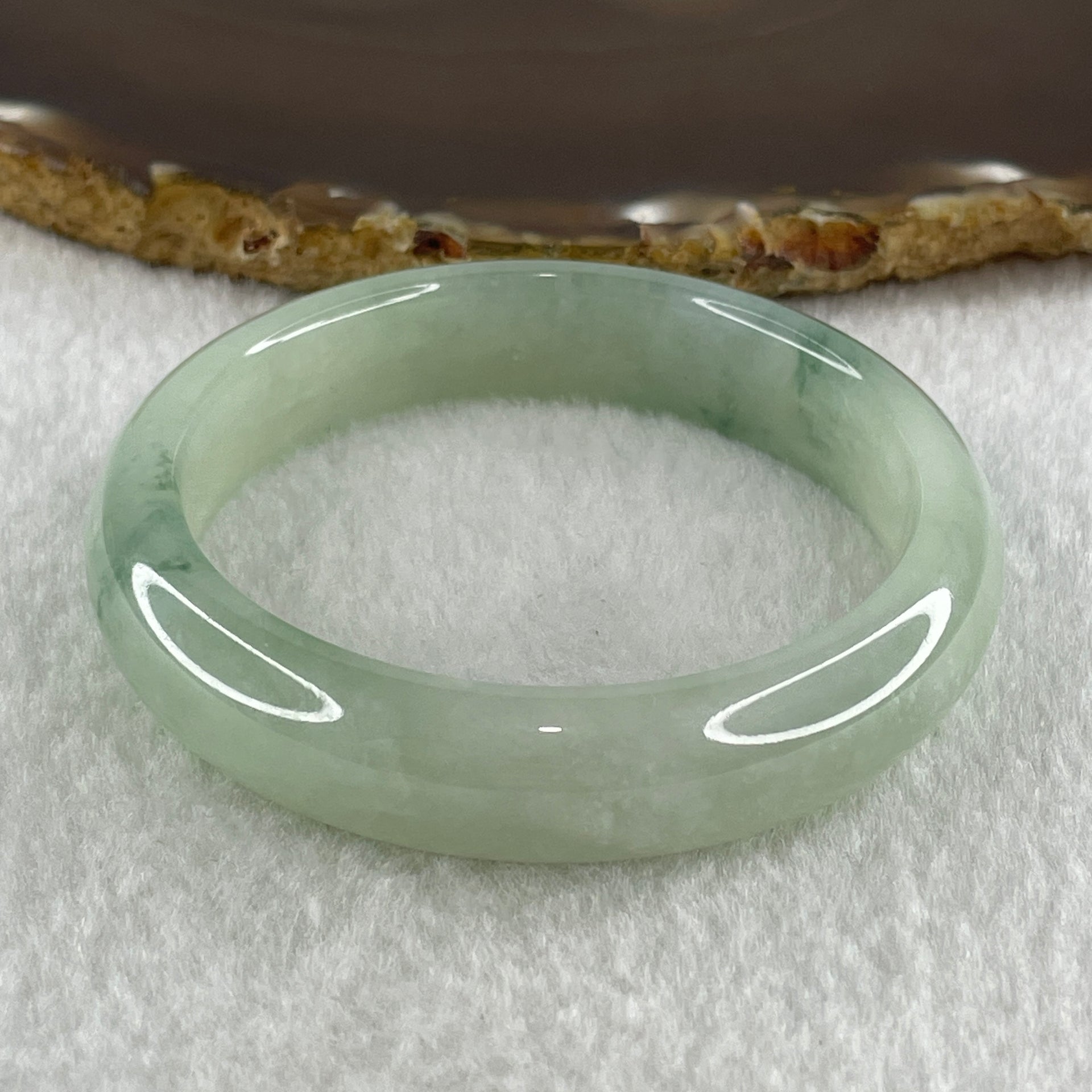 Type A Natural Jelly Semi Icy Light Green with Blueish Green Flora Piao Hua Jadeite Bangle 47.66g Inner Diameter 52.4mm 12.6 by 8.5mm (Internal Lines) - Huangs Jadeite and Jewelry Pte Ltd