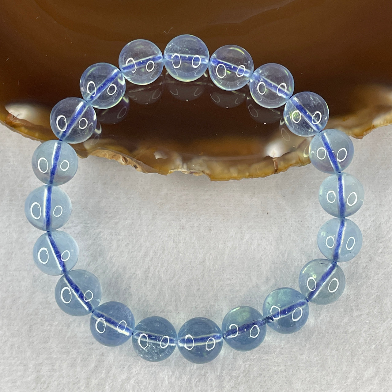 Certified Very Good Natural Transparent Aquamarine Beads Bracelet 28.78g 16.5cm 10.3mm 20 Beads