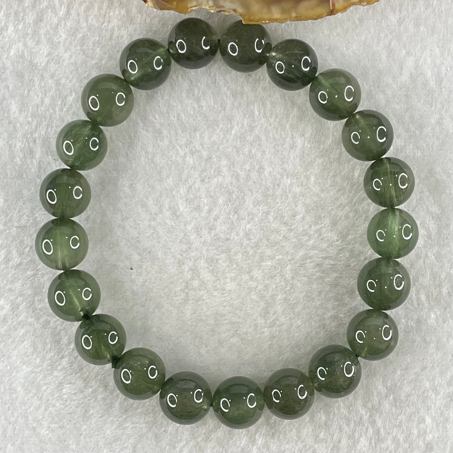Good Grade Natural Cats Eye Green Rutilated Quartz Beads Bracelet 22.16g 16cm 9.3mm 21 Beads - Huangs Jadeite and Jewelry Pte Ltd