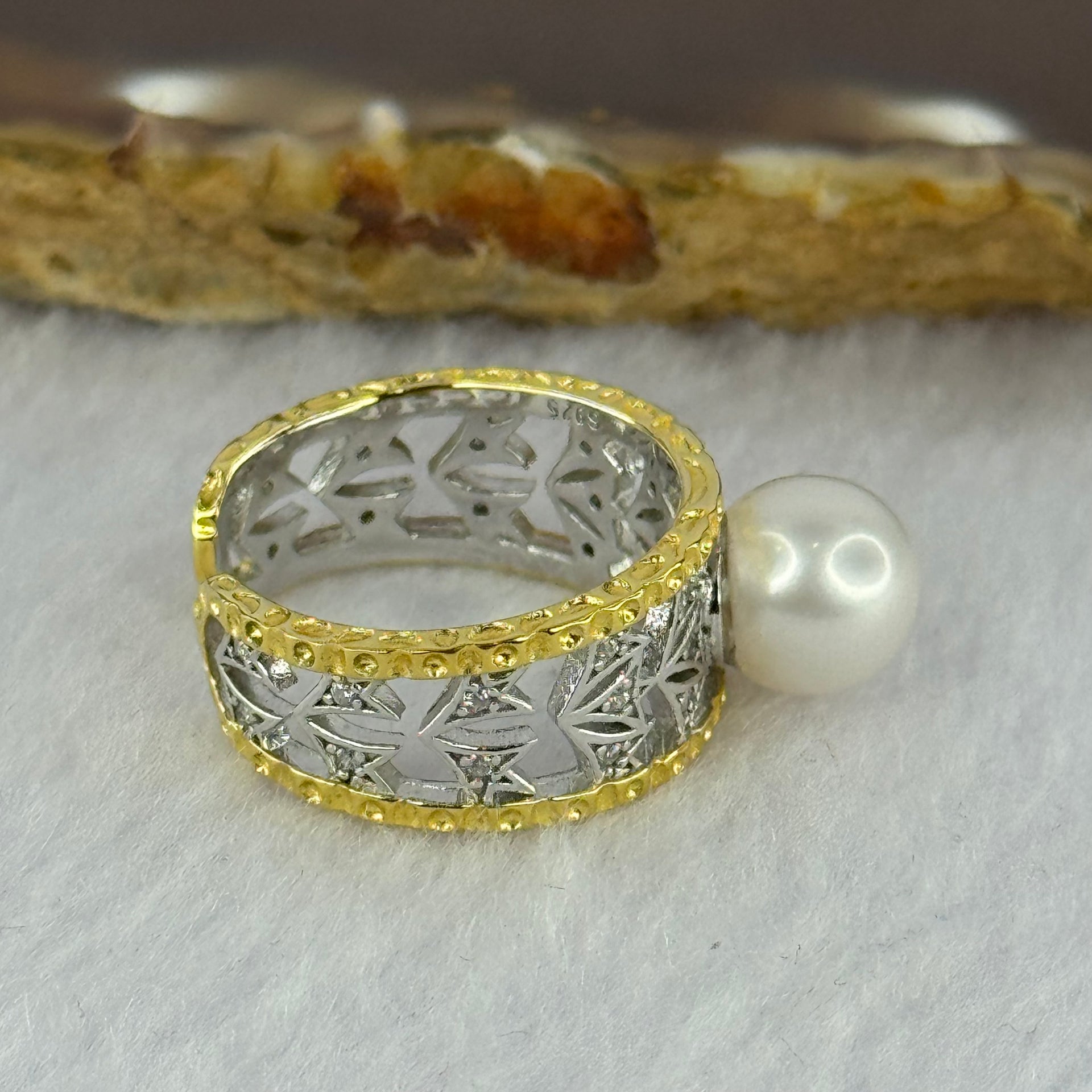 Natural Pearl in Sliver Gold Color Ring (Adjustable Size) 4.76g 8.4mm - Huangs Jadeite and Jewelry Pte Ltd