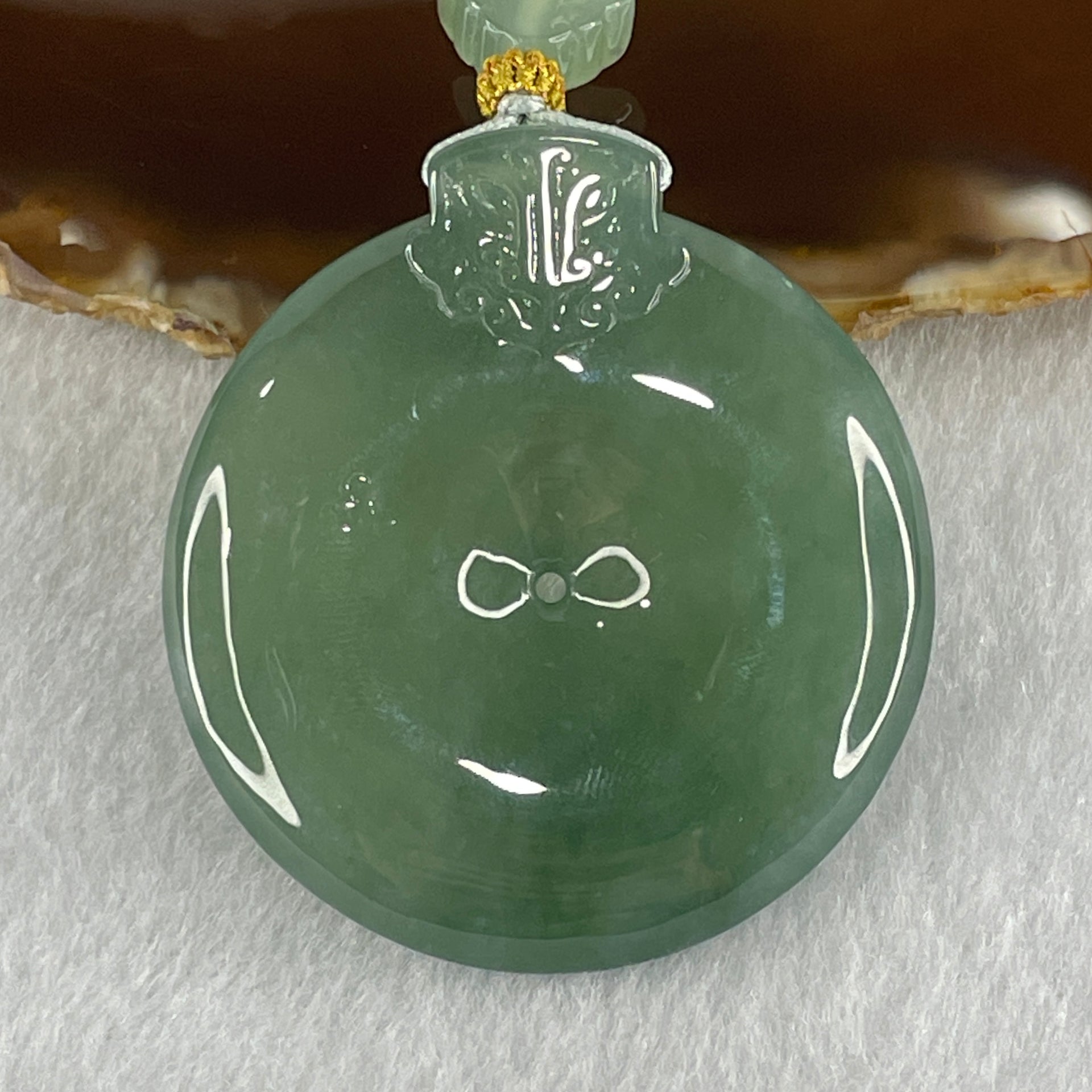 Gold Award Grand Master Type A Icy Bluesish Green Ping An Kou with Mystical Beast Jadeite Pendant 35.90g 43.8 by 8.0mm - Huangs Jadeite and Jewelry Pte Ltd