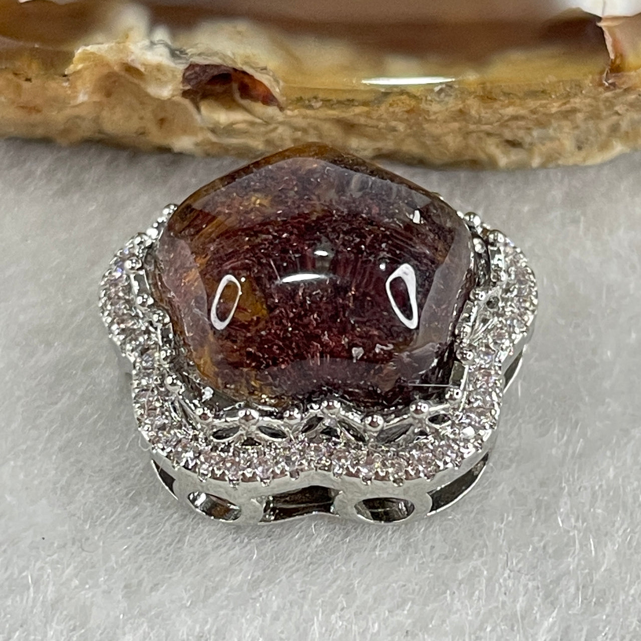 Natural Red Phantom Pendant Star Shape in S925 Sliver with Cubic Zirconia 4.94g 13.7 by 14.0 by 5.0mm - Huangs Jadeite and Jewelry Pte Ltd