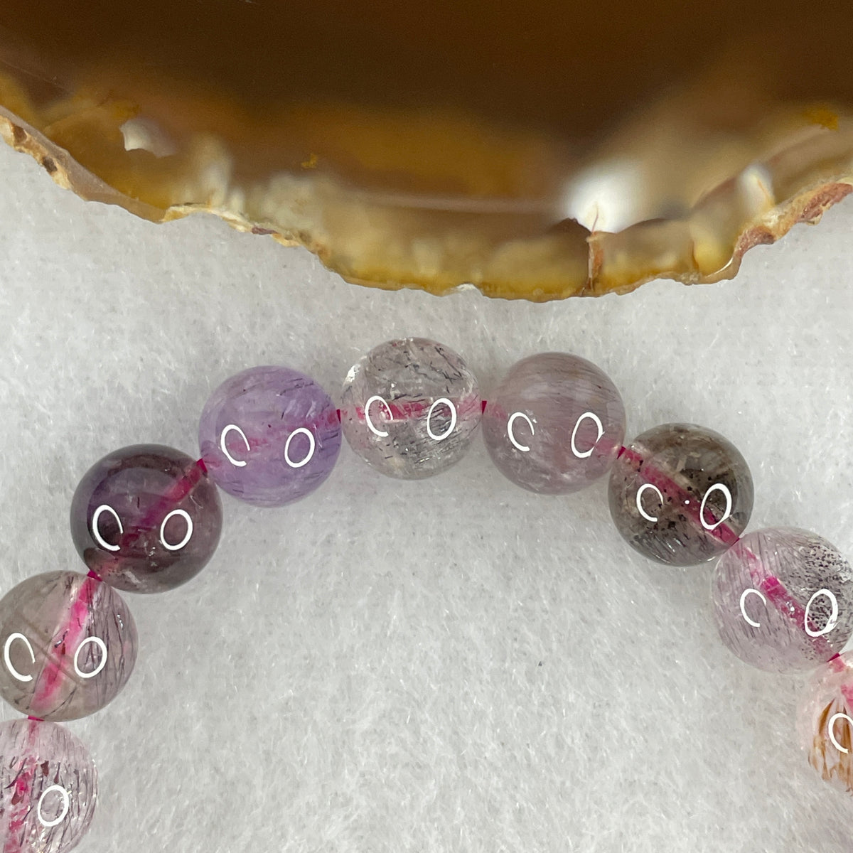 Certified Above Average Grade Natural Super 7 Crystal Beads Bracelet | 8.8mm Sacred 7-Mineral Synergy Power  (20.58g | 16.5cm Wrist Sizing | 23 Beads)
