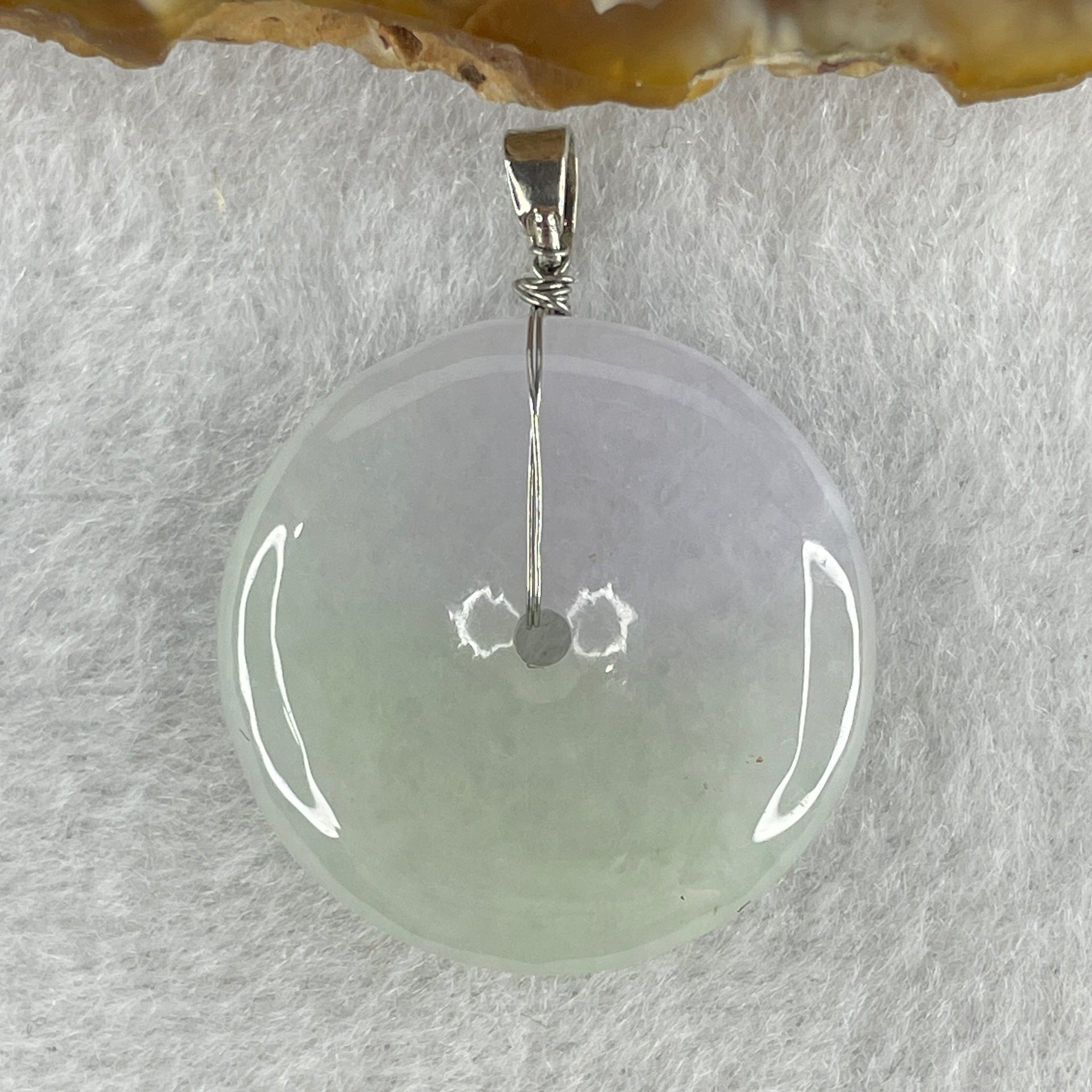 Natural Type A Faint Green Faint Lavender Jadeite Ping An Kou Donut Pendant in Silver Clasp Signifying Protection Blessings 7.44g 25.2 by 5.5mm - Huangs Jadeite and Jewelry Pte Ltd