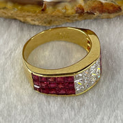 Natural Princess Square Cut Shape Rubies with Natural Diamonds in 18K Yellow Gold Ring R2.6cts D1.0 Total 5.83g US6.75 HK15 - Huangs Jadeite and Jewelry Pte Ltd