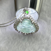Type A Icy Blueish Green Jadeite Milo Buddha Pendent with Crystals in S925 Sliver Setting and Chain 3.39g 12.8 by 16.0 by 3.0mm - Huangs Jadeite and Jewelry Pte Ltd