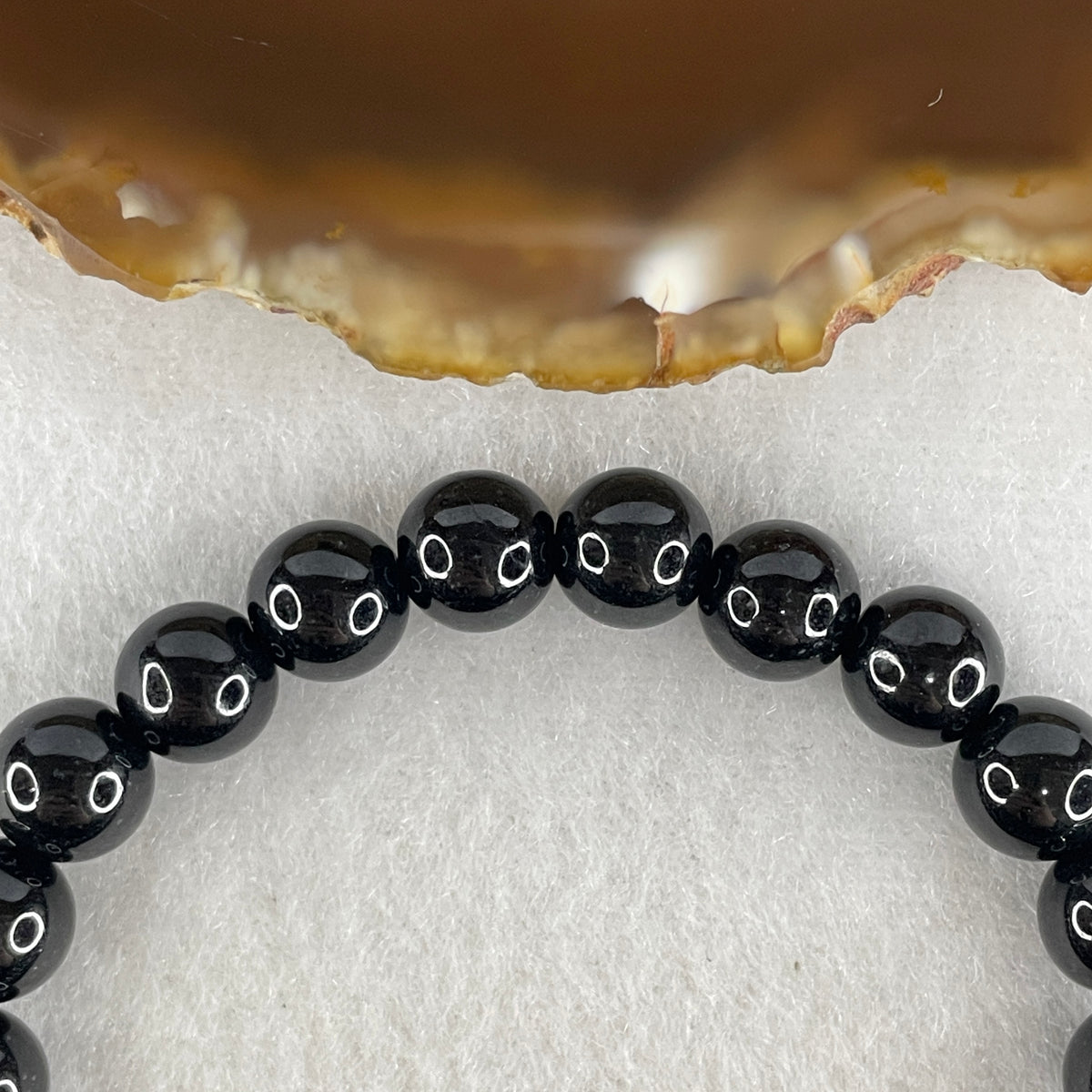 Certified Type A Black Omphacite Jadeite Bead Bracelet | (23.27g | 14.5cm Wrist | 8.4mm | 22 Beads | Synergy, Negative Energy Shield, Wealth Lock & Spiritual Power)