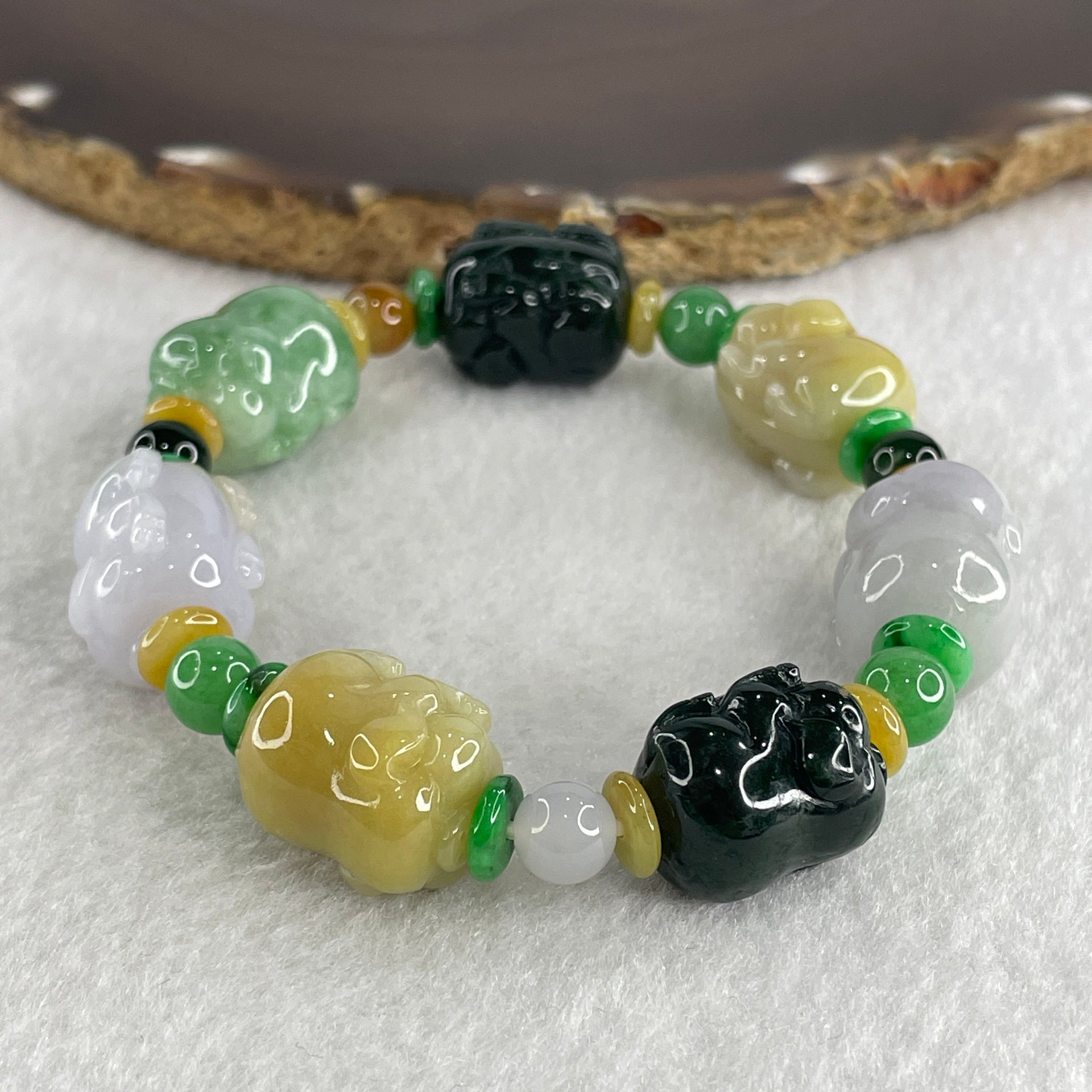 Type A Burmese Jade Jadeite Pig Piglets Bracelet 54.50g each about 18.1 by 13.9mm - Huangs Jadeite and Jewelry Pte Ltd