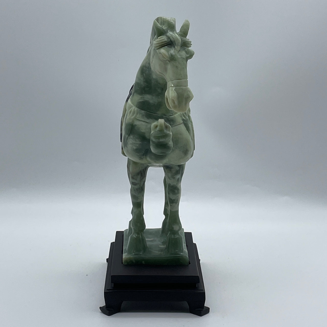 Natural Green With Black Spot Serpentine Horse with Wooden Stand Display 1,818.8g 195.0 by 95.0 by 265.0mm