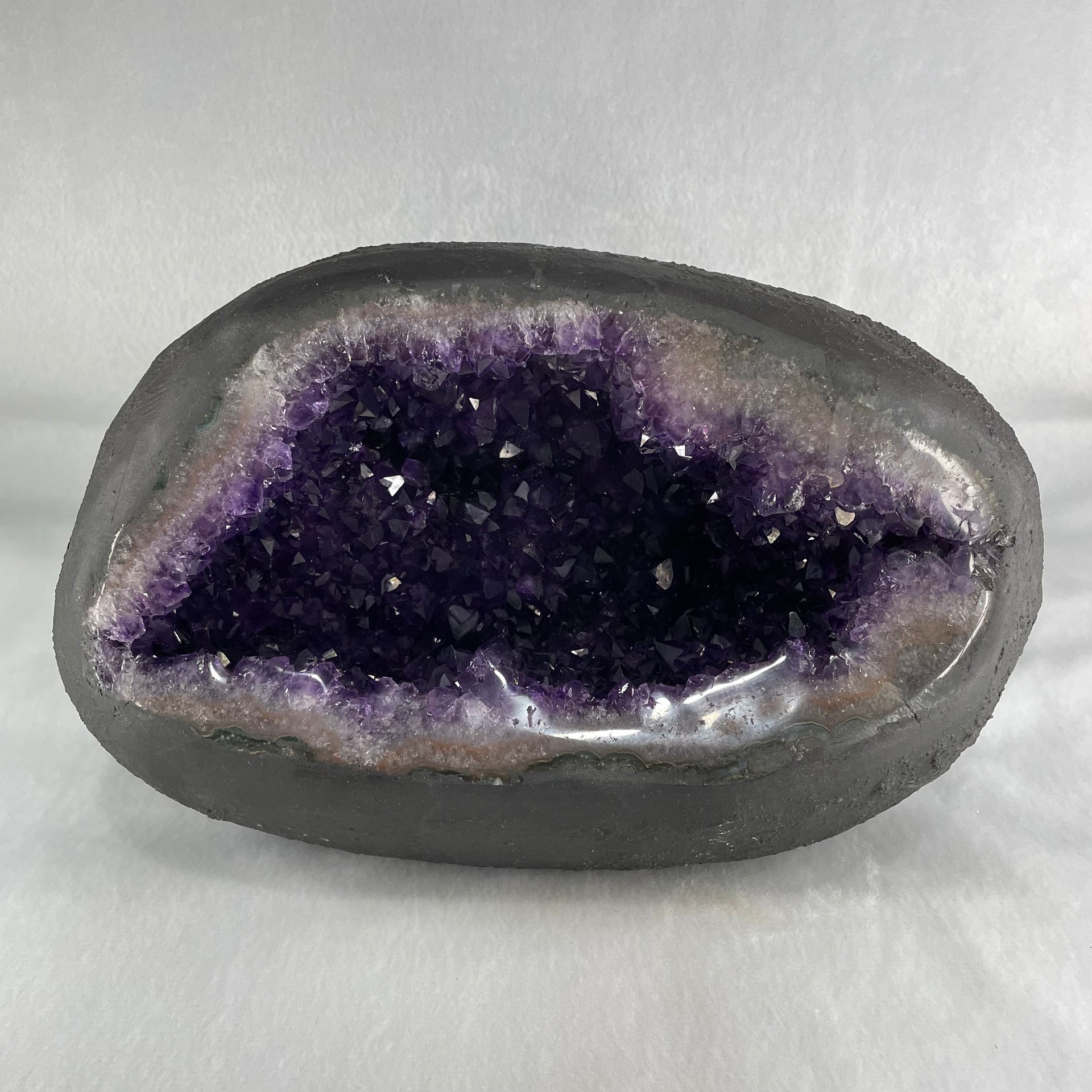 Natural Deep Intense Purple Amethyst Cave with Wooden Stand 5,981.0g 225.0 by 160.0 by 260.0mm - Huangs Jadeite and Jewelry Pte Ltd