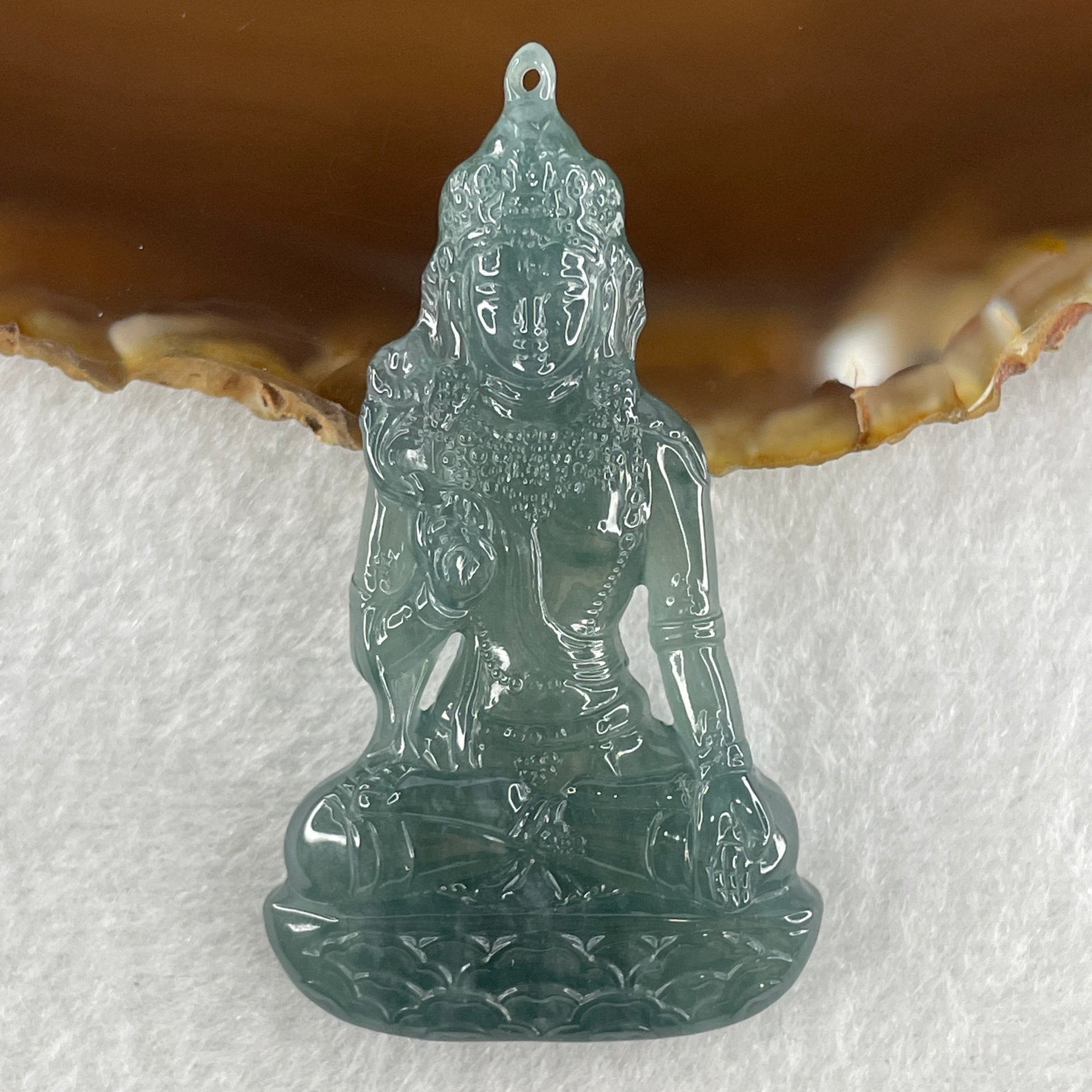 Natural Type A Semi Icy Blueish Green Jadeite Tara Guanyin Pendant 16.9g 56.7 by 32.4 by 6.5mm - Huangs Jadeite and Jewelry Pte Ltd