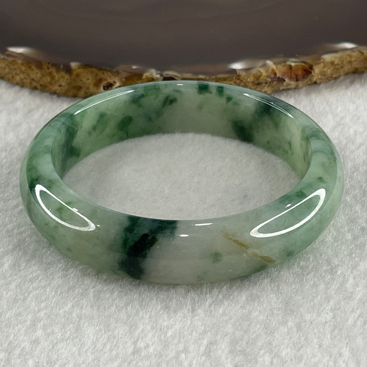 Certified Natural Type A Jelly Green with Spicy Green and Apple Green Piao Hua Jadeite Bangle 58.50g Internal Diameter 57.6mm 14.0 by 8.2mm (Close to Perfect)