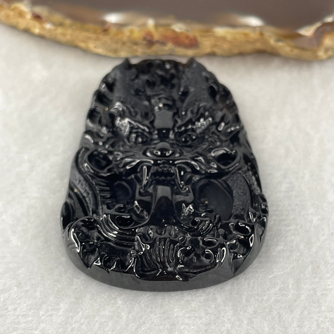 Certified Natural Type A Black Omphacite Jadeite Dragon Pendant 34.86g 63.4 by 39.4 by 8.8mm
