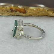 Type A Icy Blueish Green Jadeite with Crystals in S925 Sliver Ring (Adjustable Size) 2.95g 10.1 by 7.6 by 2.0mm - Huangs Jadeite and Jewelry Pte Ltd