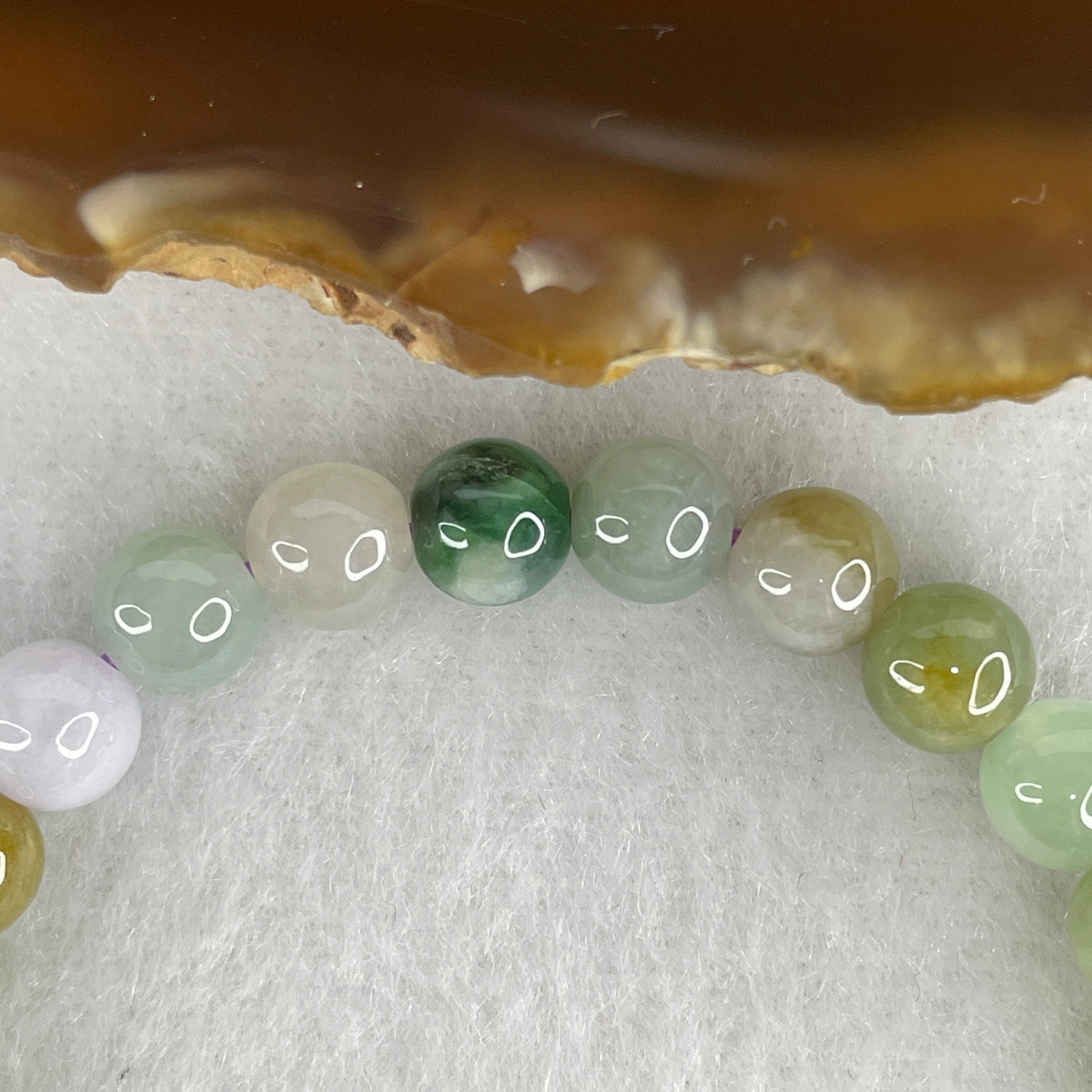 Natural Type A Multi-Color Jadeite Beads Bracelet | 15cm Strand of 27 Matched 6.7mm Beads (14.52g | Saturated Green, Royal Lavender & Golden Yellow | San Cai Wealth & Spiritual Harmony)