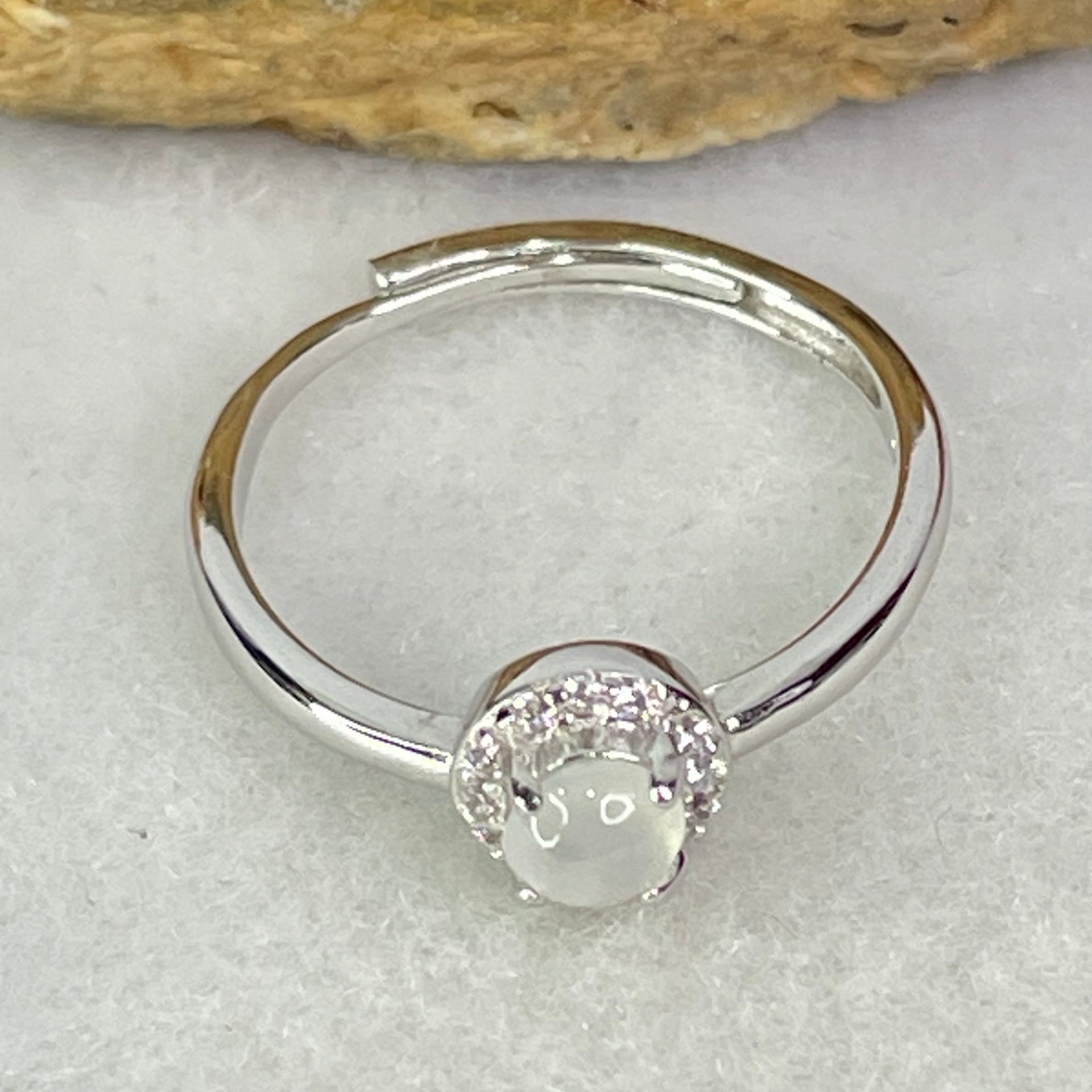Type A Semi Icy Lavender Cabochon Jadeite in S925 Sliver Ring (Adjustable Size) 1.26g 4.0 by 2.0mm - Huangs Jadeite and Jewelry Pte Ltd