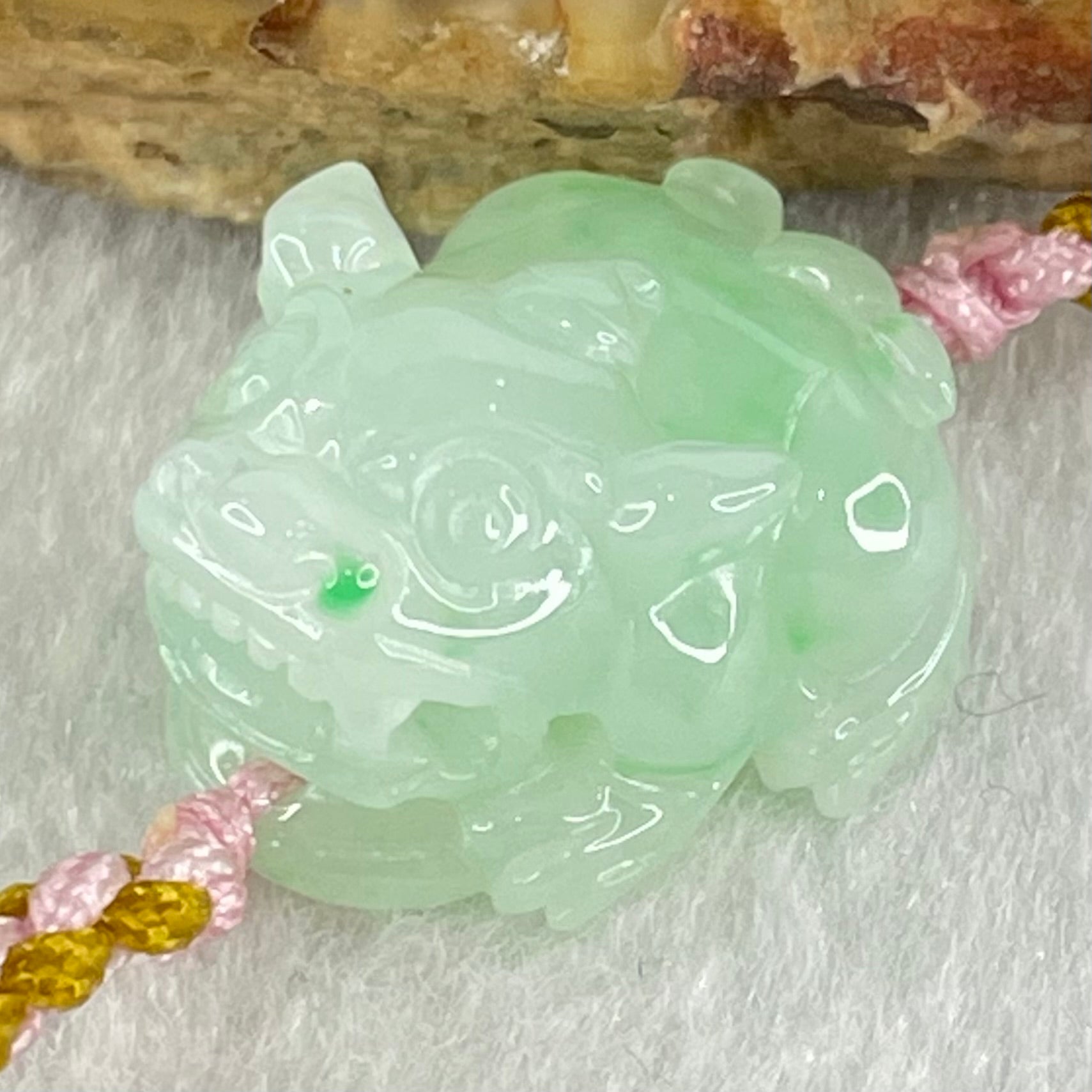 Type A Light Green with Emerald Green Spots Jadeite Male Pixiu String Bracelet 5.46g 15cm 19.5 by 16.3 by 11.2mm - Huangs Jadeite and Jewelry Pte Ltd