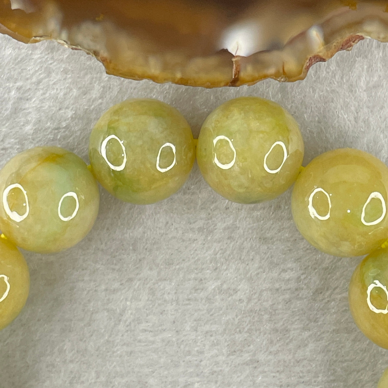 Natural Type A Yellow Jadeite Round Shape Beads Bracelet 61.35g 16.5cm 13mm 16 Beads (Burned) - Huangs Jadeite and Jewelry Pte Ltd