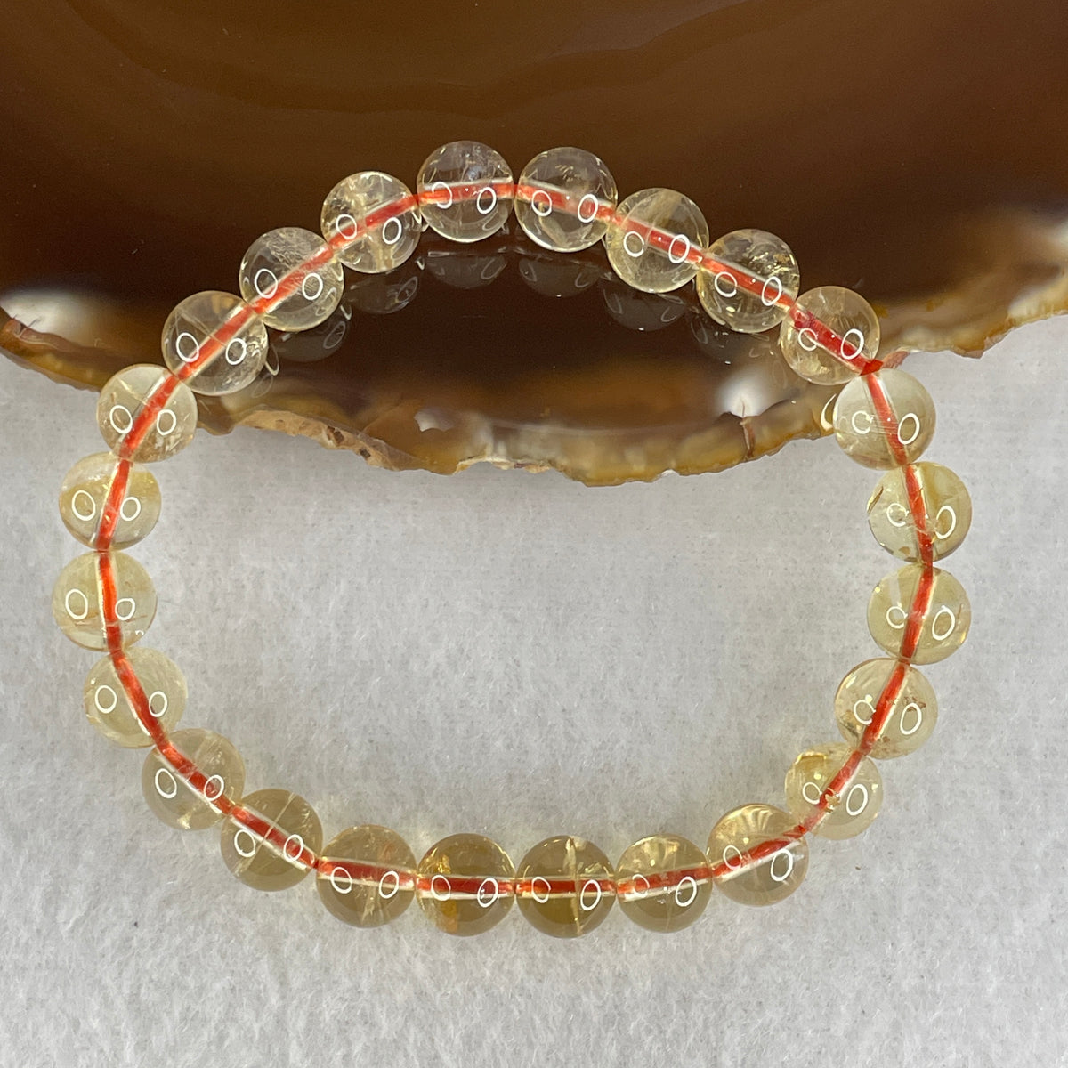 Certified Average Grade Natural Yellow Citrine Crystal Beads Bracelet | 8.3mm Golden Merchant's Stone (18.49g | 16cm Wrist Sizing | 24 Beads)
