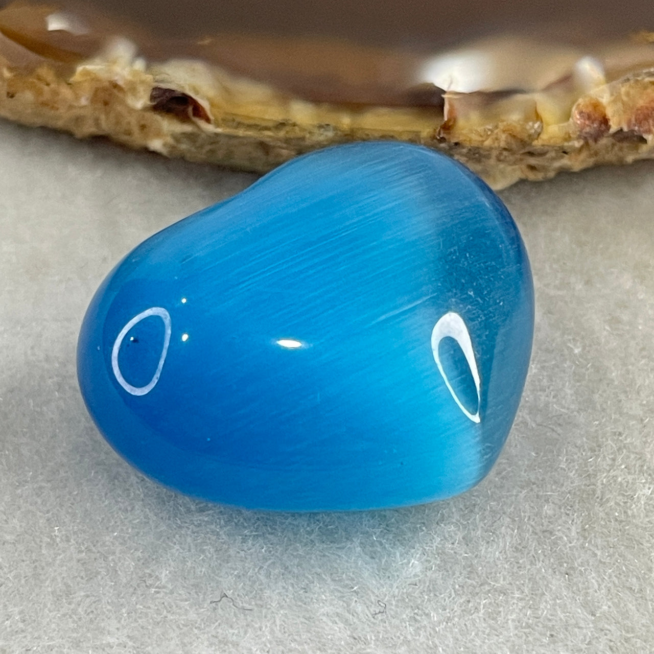 Natural Blue Cats Eye Glass Mini Heart Shape Display 16.15g 30.0 by 24.4 by 16.0mm - Huangs Jadeite and Jewelry Pte Ltd