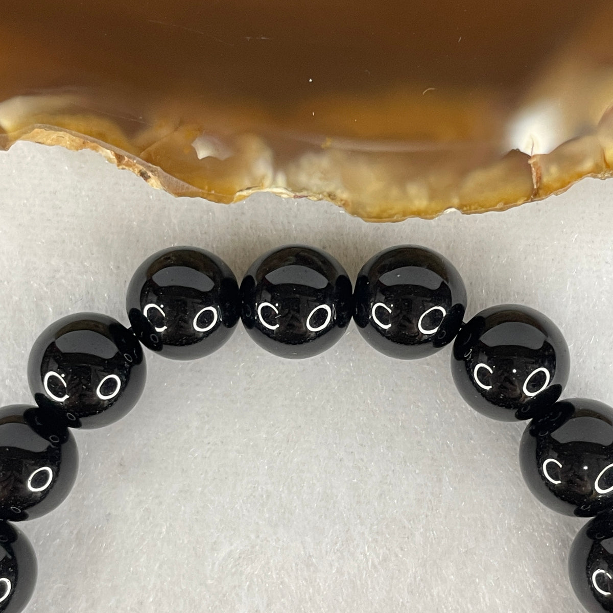 Certified Good Grade Natural Black Obsidian Beads Bracelet | 9.8mm Mirror-Polished (21.80g | 19 Beads | 14.5cm )