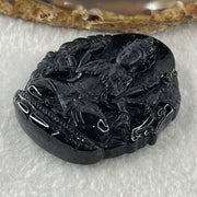 Type A Opaque Black Omphacite Jadeite Good Vs Evil Thousand Hand Guan Yin Pendant Rat Zodiac Guardian 48.32g 50.5 by 43.3 by 12.9mm - Huangs Jadeite and Jewelry Pte Ltd