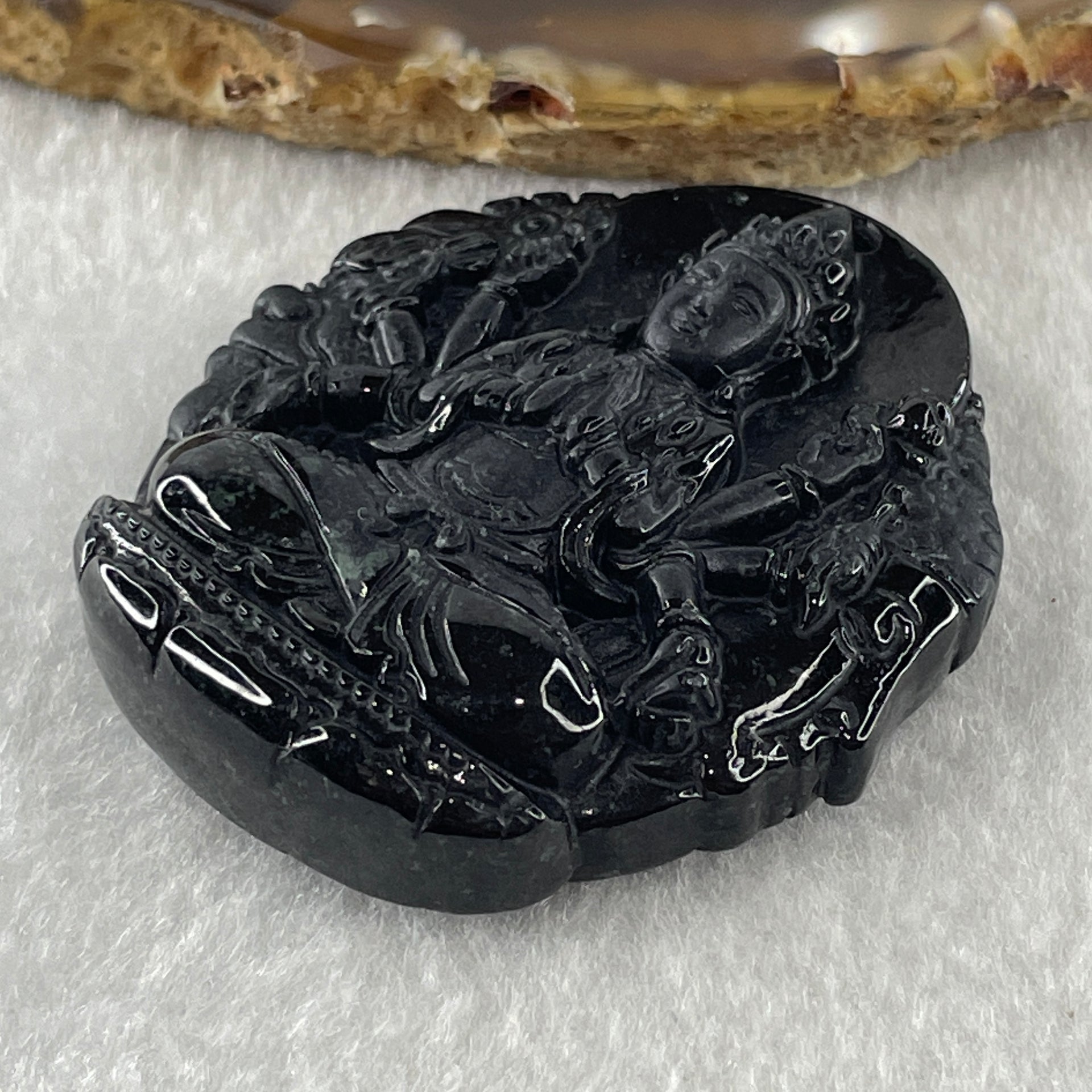 Type A Opaque Black Omphacite Jadeite Good Vs Evil Thousand Hand Guan Yin Pendant Rat Zodiac Guardian 48.32g 50.5 by 43.3 by 12.9mm - Huangs Jadeite and Jewelry Pte Ltd