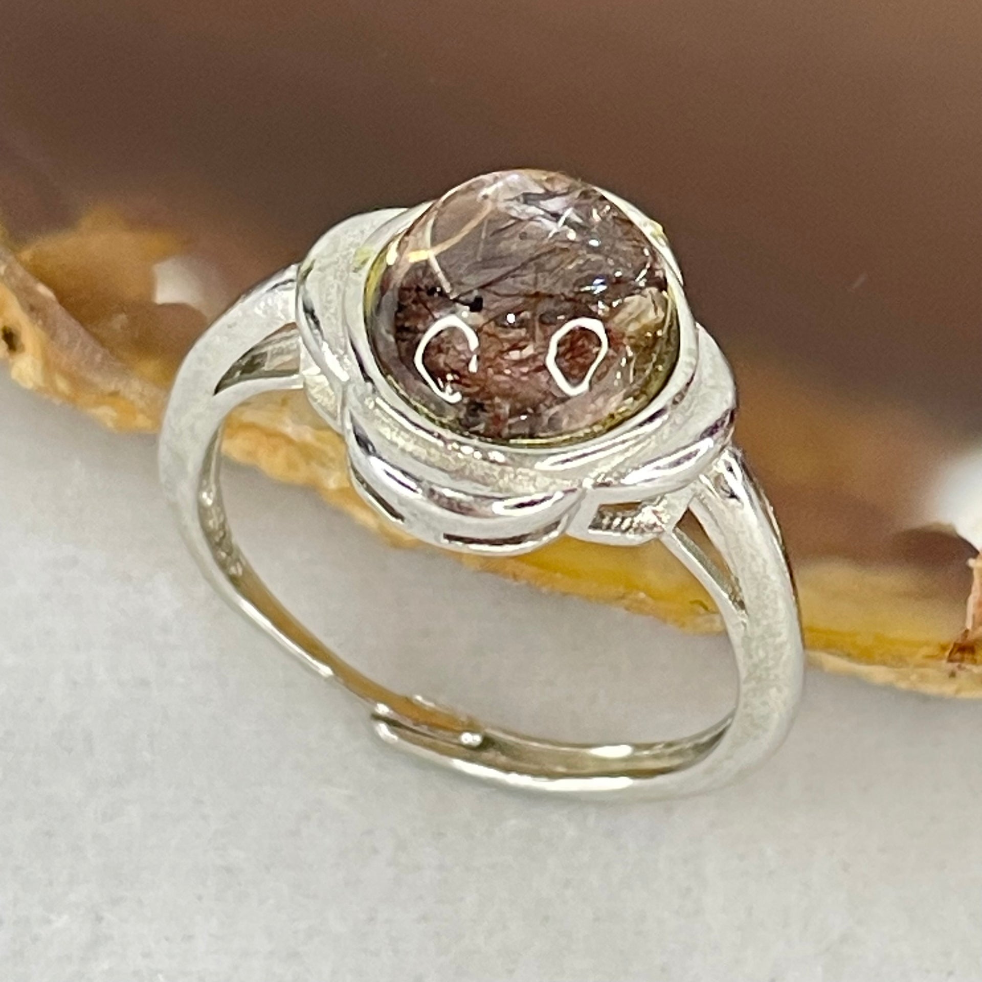 Above Average Grade Natural Super 7 Quartz in S925 Sliver Ring (Adjustable Size) 2.38g 9.0 by 8.0 by 5.0mm - Huangs Jadeite and Jewelry Pte Ltd