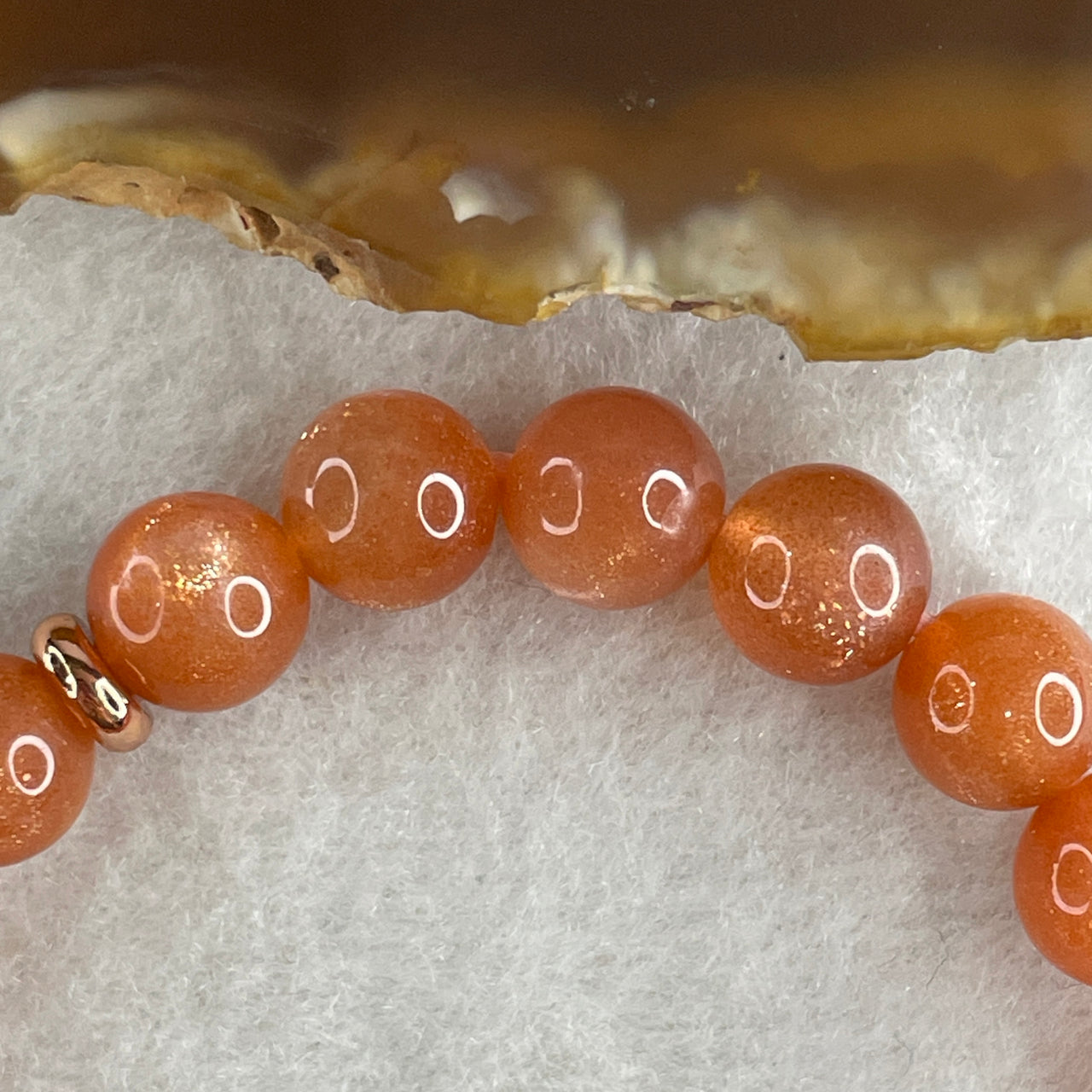 Above Average Natural Golden Sun Stone Beads Bracelet with Charm 19.13g 16cm 8.3mm 21 Beads - Huangs Jadeite and Jewelry Pte Ltd