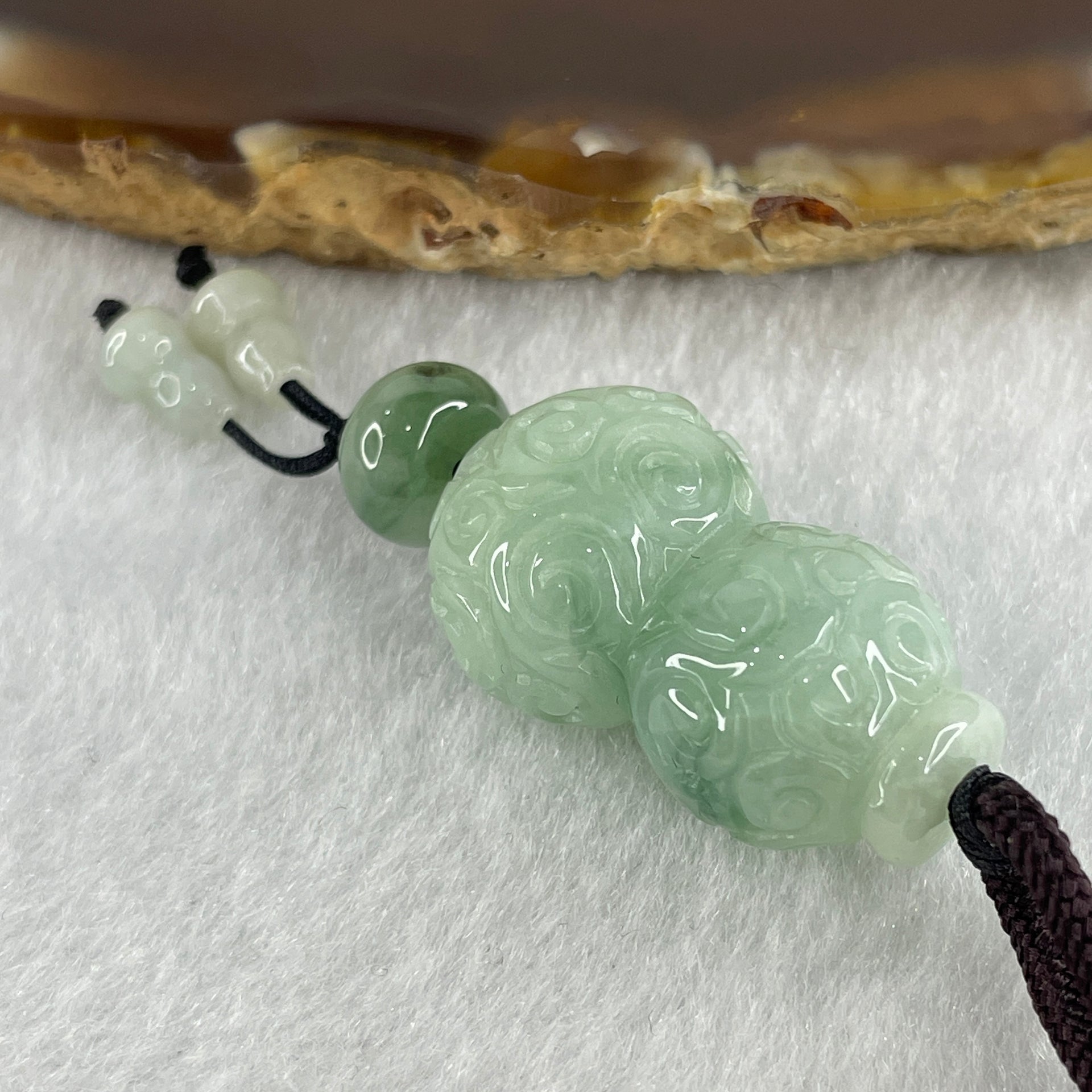 Natural Type A Light Green with Blueish Green Piao Hua Flora Jadeite Hulu Calabash Pendant 12.50g 27.0 by 16.2 by 13.2mm - Huangs Jadeite and Jewelry Pte Ltd