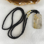 Good Grade Natural Golden Rutilated Quartz Guan Gong and Dragon Pendant with Onyx and Golden Rutilated Quartz Beads Necklace 18.61g 64cm 43.6 by 24.7 by 9.6mm - Huangs Jadeite and Jewelry Pte Ltd