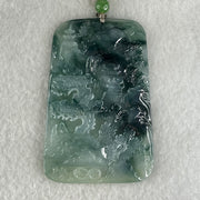 Type A Jelly Semi Icy Blueish Green Jadeite Shan Shui with Guiren Benefactor Pendant 34.79g 61.2 by 41.1 by 5.5mm - Huangs Jadeite and Jewelry Pte Ltd