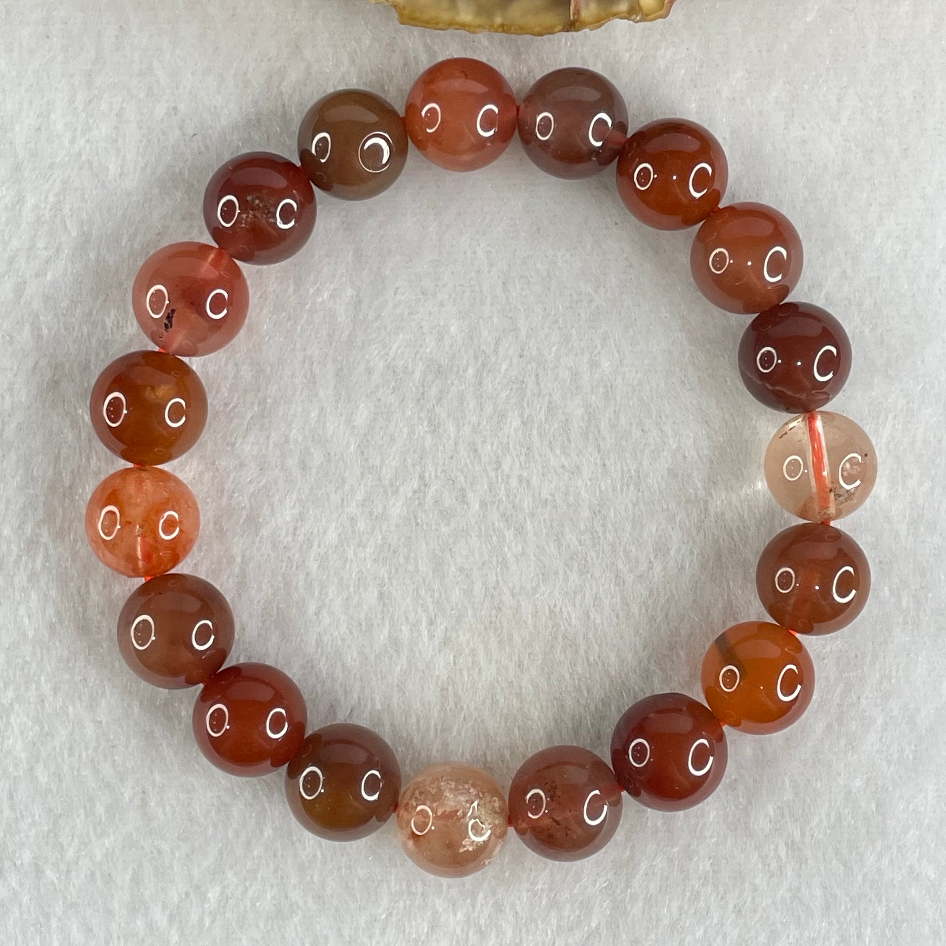 Natural Red Agate Beads Bracelet 27.64g 15.5cm 10.4mm 19 Beads - Huangs Jadeite and Jewelry Pte Ltd